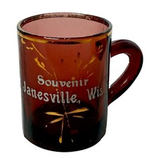 JANESVILLE WI WISCONSIN ANTIQUE Ruby Red Flash Souvenir Glass TRINKET CUP picture