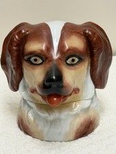 ANTIQUE MAJOLICA FIGURAL SPANIEL DOG HEAD PORCELAIN TOBACCO HUMIDOR JAR AS FOUND picture