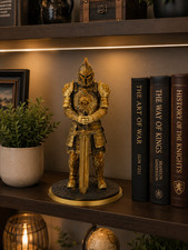 Ancient Chinese Warrior Figurine Gold PLA Armor Statue 3D Printed Desk Decor picture