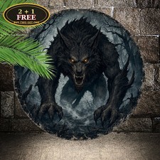 Wolf Themed Wall Mounted Welcome Sign Mythical Metal Tin Art 8x8 picture