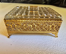 vintage Apollo 4042/2 Gold Tone Filigree Trinket Box w/ crystal box and lid picture
