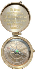 Joshua 1:9 Brass Directional Compass with Leather Carry Case Patinaed Brass picture