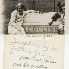 Vintage Photo Girl by her Fathers Grave Battle Creek Michigan Oak Hill Cemetery picture