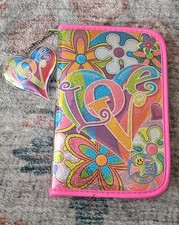 Vintage Y2k Lisa Frank Glitter Groovy Love Zip Planner Organizer  picture