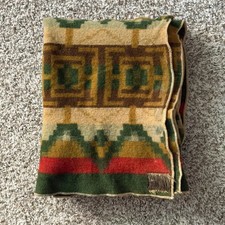 Vintage 40s Southwestern Jacquard Wool Camp Blanket Aztec Geometric 67x50 picture