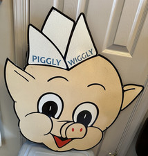 Piggly Wiggly Porcelain Enamel Pig Face Sign picture