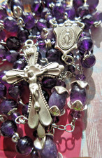 Estate Rosary w Swarovski Vintage Jet/Fushia Beads  .925 SS Blest picture