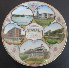 Early 20th Century Souvenir Multi Scene Plate Rio Grande River Brownsville Texas picture
