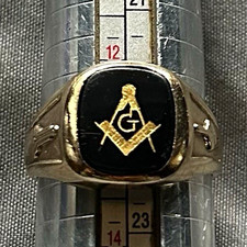 10K Gold Vintage Masonic Ring Black Onyx Inlay. Family Estate.  Size 13. 9.3g picture