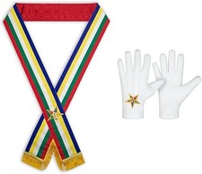 MASONIC ORDER OF THE EASTERN STAR OES FIVE COLOR SASH WITH COTTON GLOVES picture