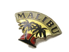 Vintage Malibu California Souvenir Pin Palm Trees Sunset Gold Tone Enamel Lapel picture