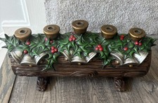 Vintage Atlantic Mold Christmas Yule Log Candle Holder Holly— Ceramic picture