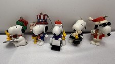 Snoopy Christmas Ornaments Lot Of 5 Pizza, Santa, Woodstock, 1990s picture