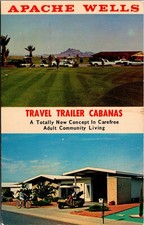 Apache Wells Mesa AZ Travel Trailer Cabanas Golf Course Chrome Postcard picture