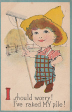 Vintage Postcard 1912 I Should Worry Raked My Pile Boy Straw Hat Rake Comic KS picture