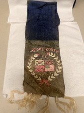 Vtg 1952 Korean War Souvenir Scarf Embroidered UN Welcome Seoul Korea Faded picture