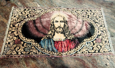 Velvet Jesus Tapestry Prayer Rug Vintage Religious Icon 36x18