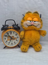 Vintage 1978 1981 Garfield Sunbeam Alarm Clock & Plush Toy Lot Retro Decor picture
