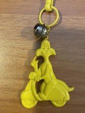 Vintage 1980s Plastic Bell Charm Sylvester the Cat On Scooter 80s Necklace picture