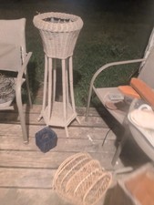 Antique Victorian Tall Two teir wicker planter + basket & stand picture