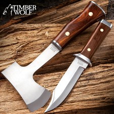 Timber Wolf Set with Sheath - Camp Axe and Fixed Blade Knife, Carbon Steel picture