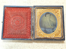 1/6th Plate Ambrotypes Civil War Confederate Soldier Wife Full Embossed Cases picture