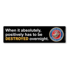 When It Has To Be Destroyed Overnight Bumper Strip Magnet (Yellow) picture