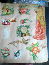 1876 Antique Scrapbook Page-SCRAPS ON BOTH SIDES - CALLING CARDS, FLOWERS & MORE picture
