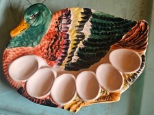 Vintage hand painted Mallarard duck devild egg platter 50s 60s Italy picture