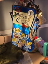 Vintage Faux Stained Glass Christmas Stocking Suncatcher – Musical Angels,... picture