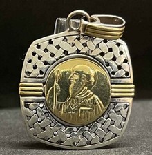 Vintage Saint Benedict of Nursia silver & gold bath Christian protector 8.9 gram picture