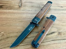 9” Wood Folding Katana Tactical Spring Assisted Open Blade EDC Pocket Knife picture