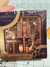 Vintage 1998 Pimpernel Coasters Frederick The Literate Cat Charles Wysocki Set 6 picture