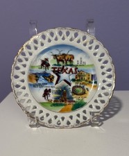 Vintage Texas Souvenir Plate Gold Open Lacework Rim Ceramic 1960's 6.25