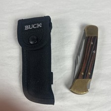 Buck 110 T Lock Back 2003  Wood Handle Single Blade Pocket Knife With Sheath picture