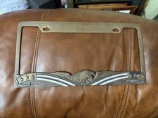 Vintage Brass & Enamel Eagle Stars & Stripes License Plate Frame Very Heavy 🔥 picture