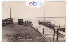 c1920 RPPC WALKER MINNESOTA DOCK LEACH LAKE CARS EARLY BOAT VINTAGE POSTCARD MN picture
