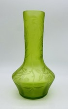 Antique c.1880 STEVENS AND WILLIAMS ACID ETCHED GREEN GLASS VASE CHERRIES ETCHED picture