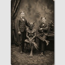 Creepy Boys With Demon Devil Photo Print Halloween Photograph Vintage Photo 462 picture