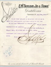 1888 Edmund Haynes E.H. Taylor Jr. Autograph on Distillery Letterhead Historic picture