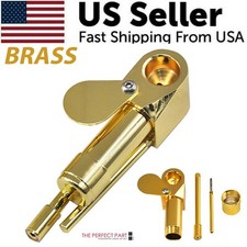 Brass Tobacco Smoking Pipe w/ Stash Storage Cylinder Chamber Metal w/ Lid Bowl picture