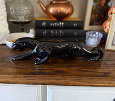 Vintage MCM prowling black panther glossy ceramic sculpture w/ original sticker picture