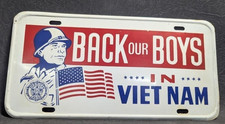 Vintage American Legion Back Our Boys in Vietnam License Plate 1968 Vietnam War picture
