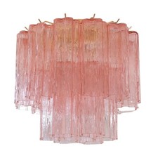 Retro Pink Vertical Pattern Cylindrical Multi-Layer Handmade Glass Ceiling Lamp picture