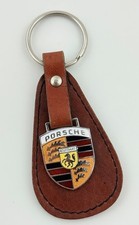 Vintage Porsche 1970s Brown Leather Key Ring Chain Fob Keyring Stuttgart picture