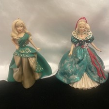 Vintage Hallmark Keepsake Barbie Christmas Ornaments Lot Of 2 GREEN GOWNS picture