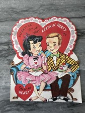 Rare Extra Large Vintage Valentine Teen Boy Pretty Girl Pink Dress Soda Cake picture