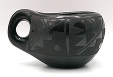 Vintage Santa Clara Pueblo Flora Naranjo Black on Black Small Handled Cup Signed picture