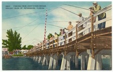 St. Petersburg FL Fishing From John's Pass Bridge Holiday Isles Postcard Florida picture