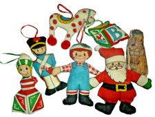 Raggedy Ann Christmas Ornament Lot Sewn Stuffed Cloth Santa Horse Vintage picture